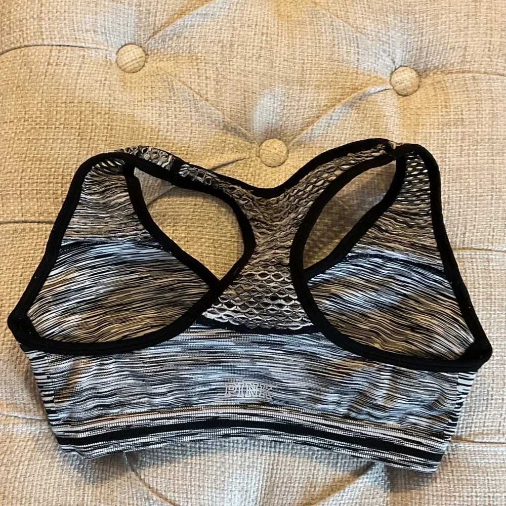 PINK Victoria's Secret Striped Black and Gray Sports Bra